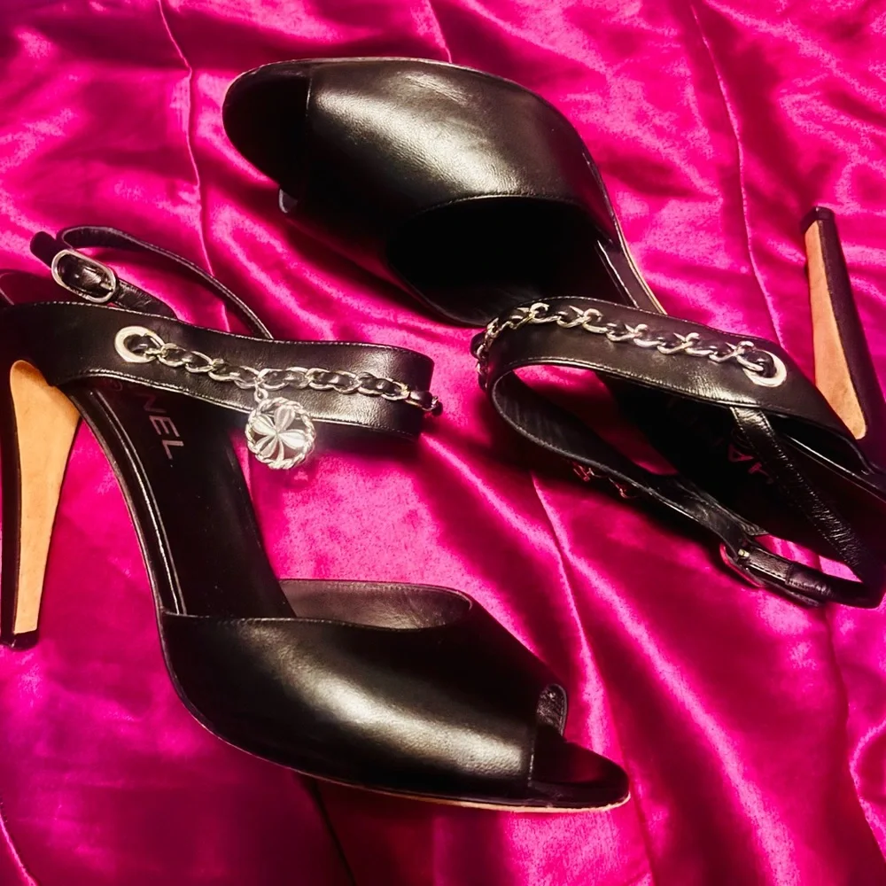 CHANEL CC CHARM CHAINED STRAPPY SANDALS - Picture 9 of 12